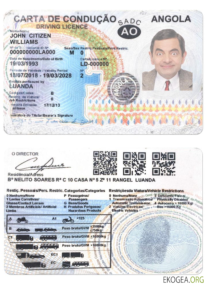 ANGOLA driving license 2018 2028